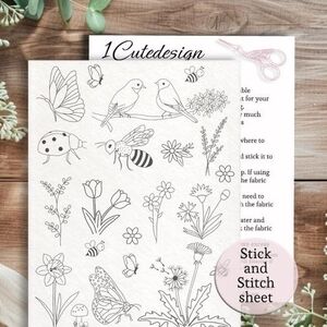 Floral and Insect Bee, Butterfly Embroidery Pattern Sheet